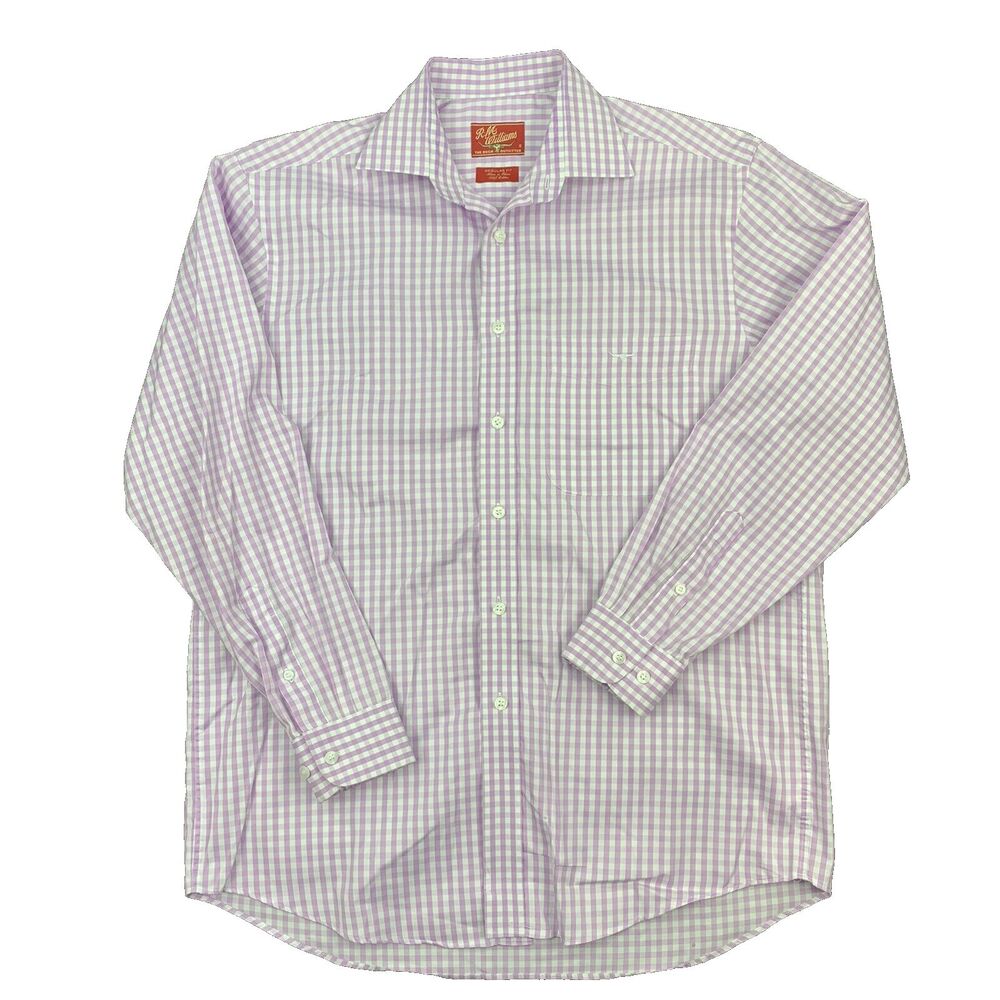 RM Williams Mens Regular Fit Purple & White Check Long Sleeve Button Up Shirt S